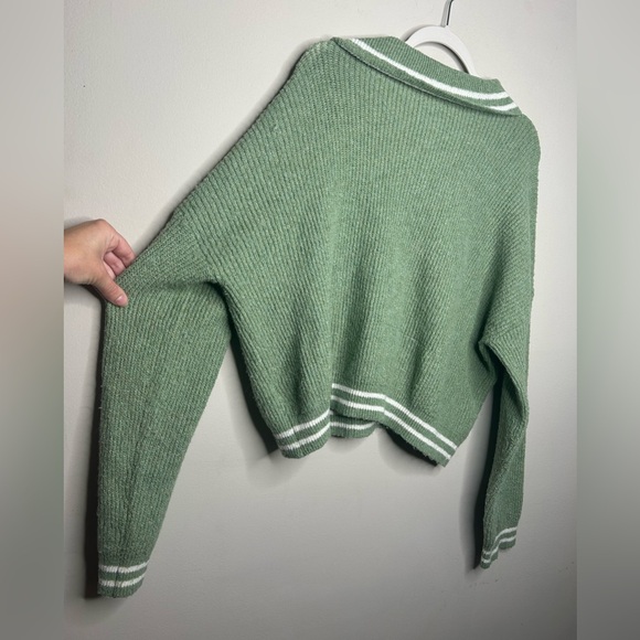 BP. Nordstrom Ribbed Collared Green Hedge Long Sleeve Polo Sweater Cropped 2x - Picture 4 of 11